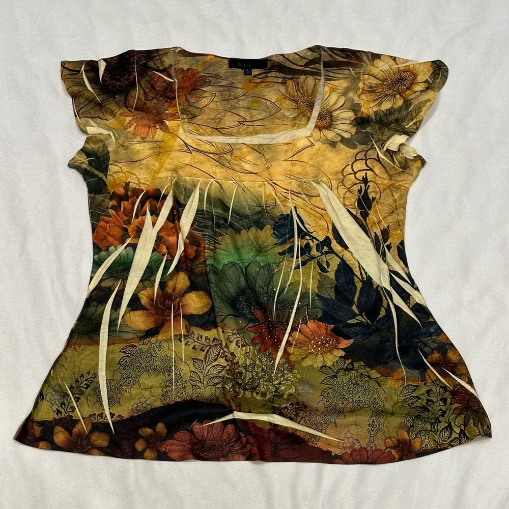 B.L.E.U. Autumn Floral Fairy Women's Blouse Size Large